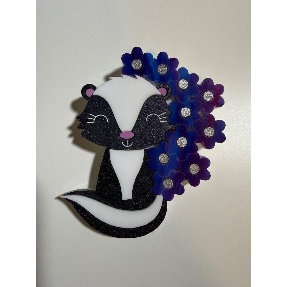 Skunk Acrylic Brooch - Crafty Anteater Made By Rachel Floral Purple Flower Pin